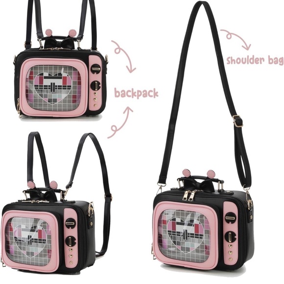 Retro TV Style Black and Pink Bag - Picture 4 of 15